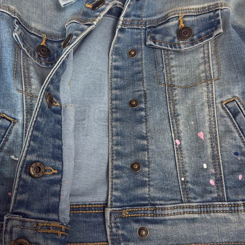 Girls Denim jacket Cat Jack Blue Snaps With Design Dots Embroidered Size 6-6X